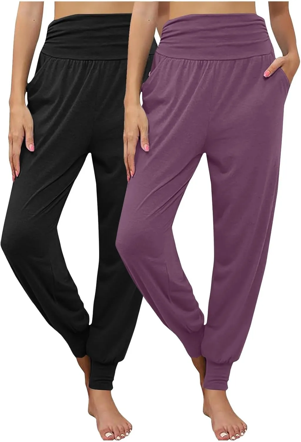 2 Pack Womens Yoga Jogger Pants with Side Pockets Sweatpants Lounge Lightweight Pants for Workout Running Yoga