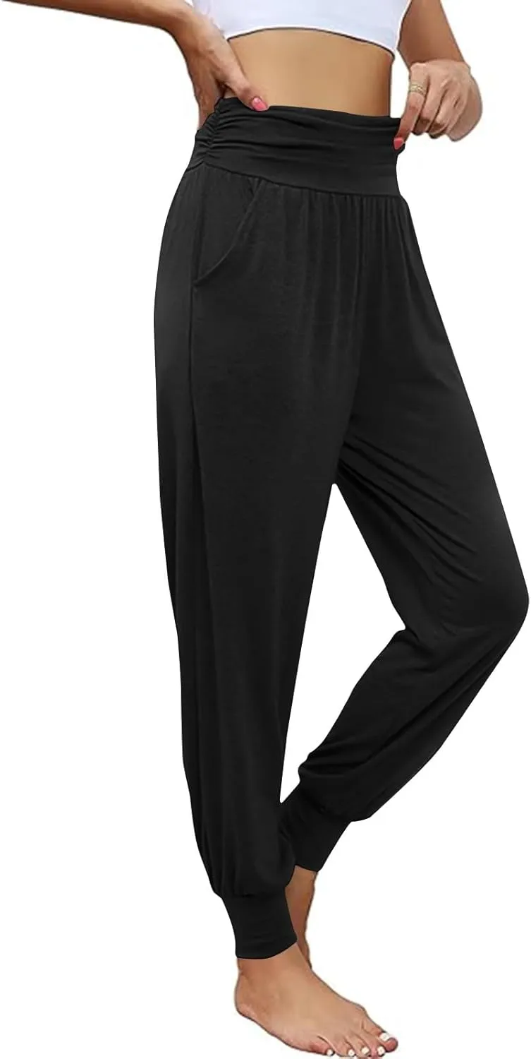 2 Pack Womens Yoga Jogger Pants with Side Pockets Sweatpants Lounge Lightweight Pants for Workout Running Yoga