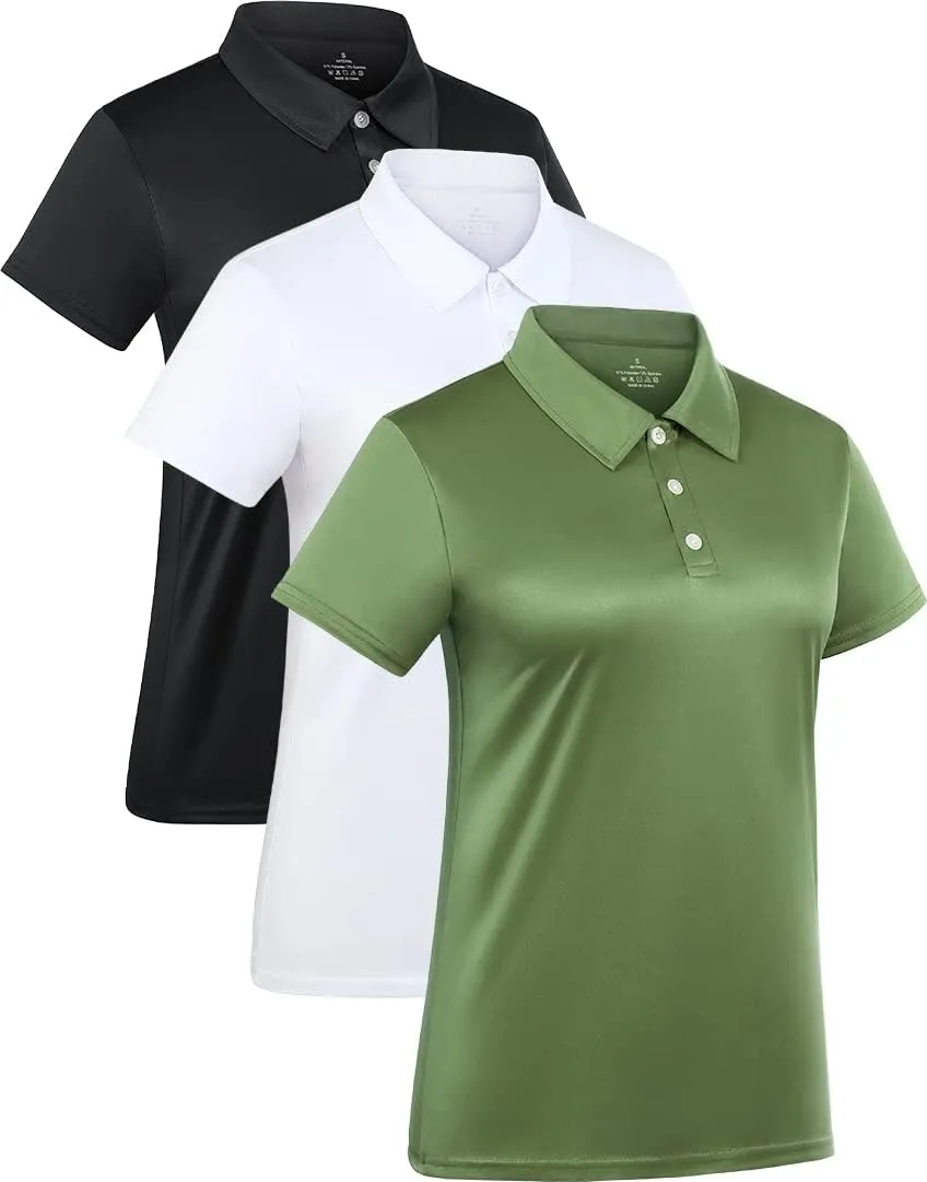 3-Pack Women's Short-Sleeve Sport Polo Shirts Quick Dry Moisture-Wicking Activewear Polos Tops for Work