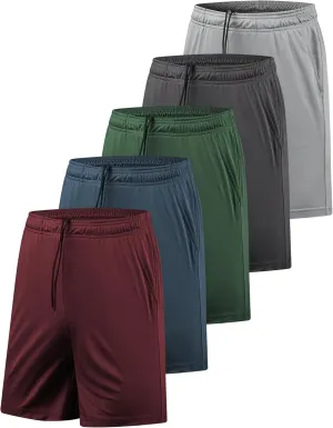 5 Pack Men's Athletic Gym Shorts with Pockets Quick Dry Activewear Workout Running Shorts for Men