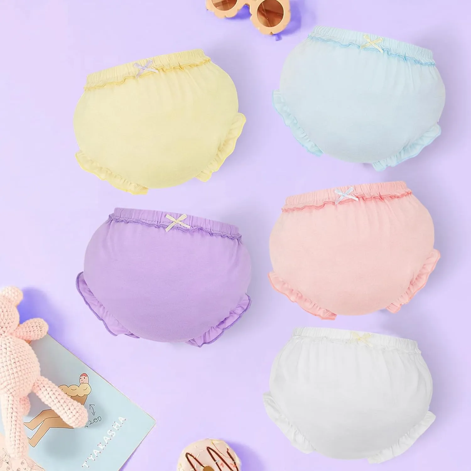 5 Pcs Baby Bloomers Diaper Cover for Toddler Girls Soft Cotton Shorts Toddler Undies