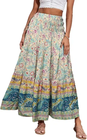 A Line Maxi Dress for Women Summer Drawstring Elastic High Waisted Skirts Elegant 3-Layer Tiered Ruched Long Skirt