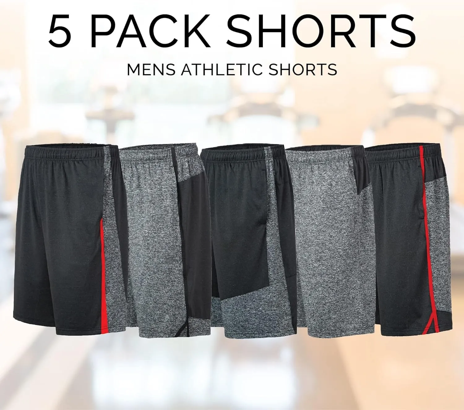 Athletic Shorts for Men - 5 Pack Pack Men's Activewear Quick Dry Basketball Shorts - Workout, Gym, Running