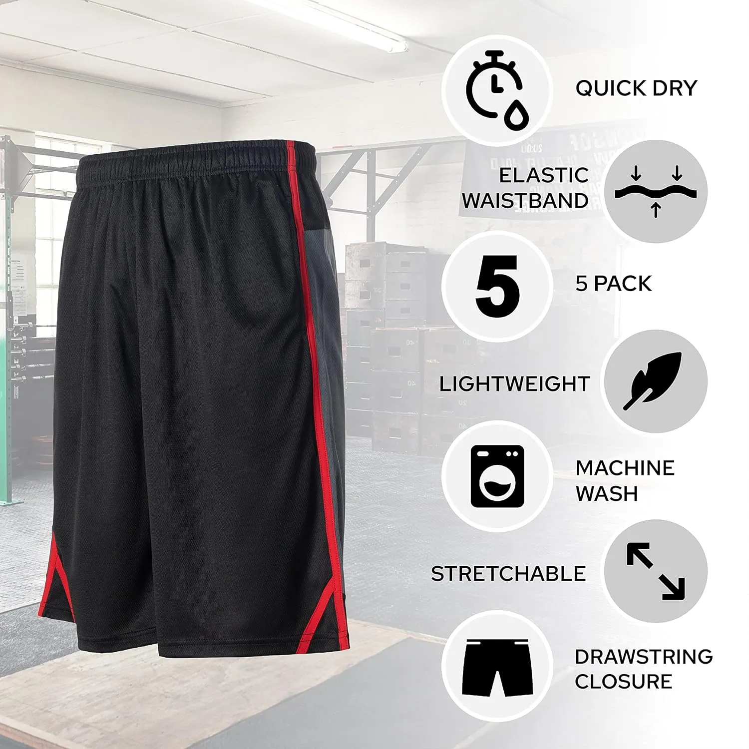 Athletic Shorts for Men - 5 Pack Pack Men's Activewear Quick Dry Basketball Shorts - Workout, Gym, Running