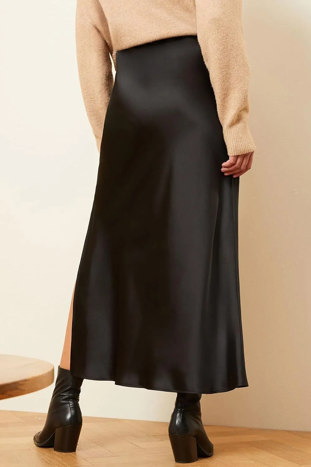ATHX Women's Satin Long Skirt Dressy 2024 Summer High Waisted Silk A Line Split Elegant Maxi Skirts