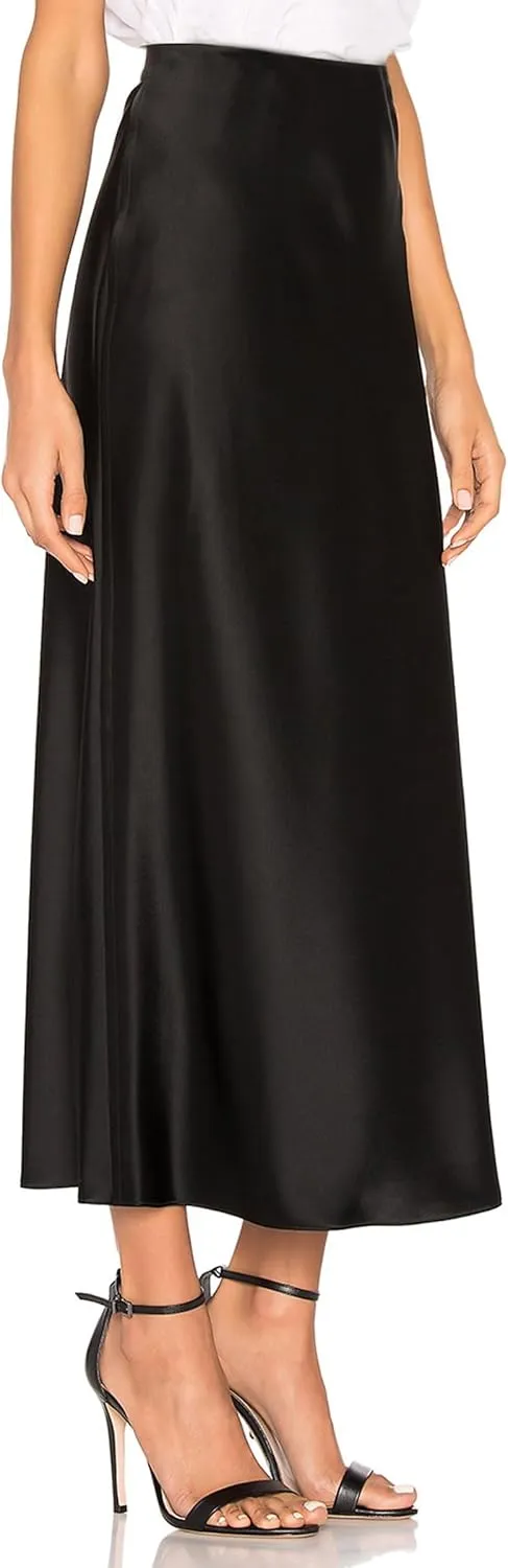 ATHX Women's Satin Long Skirt Dressy 2024 Summer High Waisted Silk A Line Split Elegant Maxi Skirts