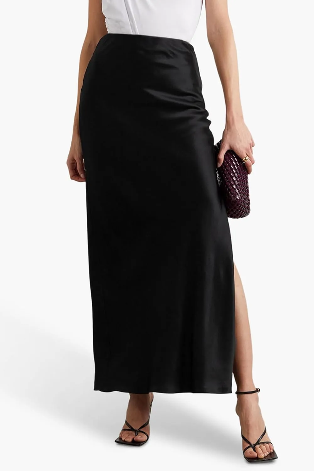 ATHX Women's Satin Long Skirt Dressy 2024 Summer High Waisted Silk A Line Split Elegant Maxi Skirts