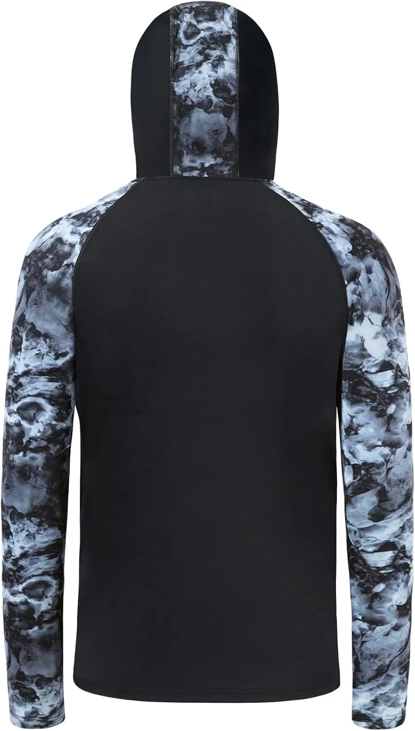 BASSDASH Men's UPF 50  Camo Hoodie Shirt with Mask Long Sleeve Sun Protection Neck Gaiter Hooded Tee for Fishing Hiking