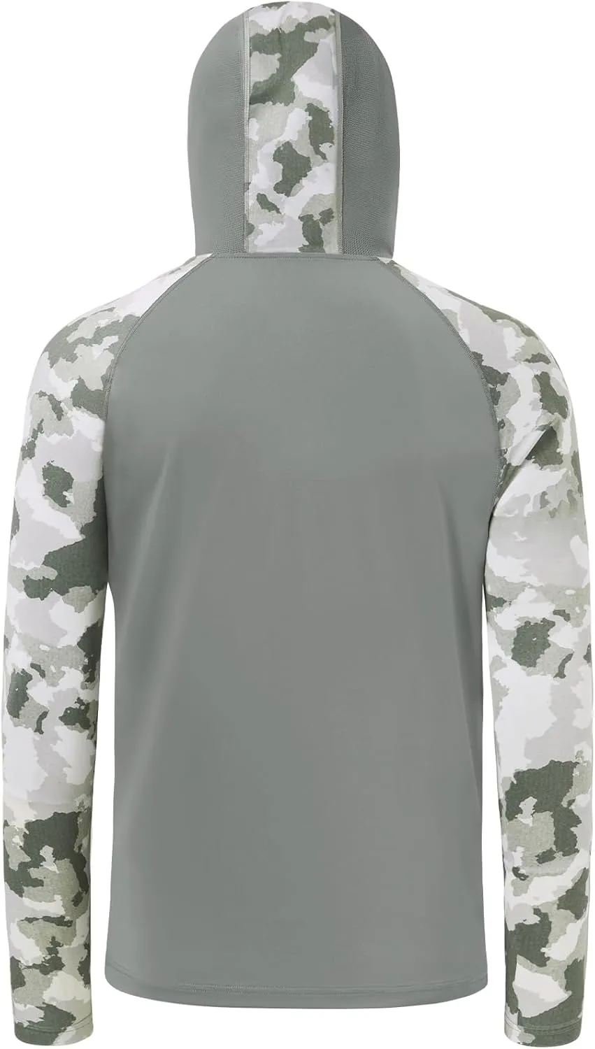 BASSDASH Men's UPF 50  Camo Hoodie Shirt with Mask Long Sleeve Sun Protection Neck Gaiter Hooded Tee for Fishing Hiking