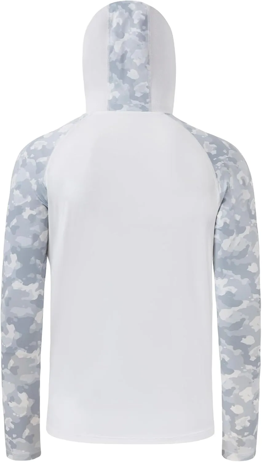 BASSDASH Men's UPF 50  Camo Hoodie Shirt with Mask Long Sleeve Sun Protection Neck Gaiter Hooded Tee for Fishing Hiking