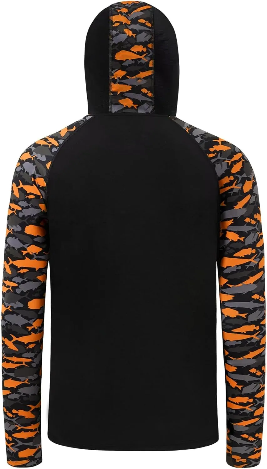 BASSDASH Men's UPF 50  Camo Hoodie Shirt with Mask Long Sleeve Sun Protection Neck Gaiter Hooded Tee for Fishing Hiking
