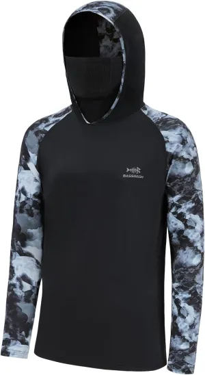 BASSDASH Men's UPF 50  Camo Hoodie Shirt with Mask Long Sleeve Sun Protection Neck Gaiter Hooded Tee for Fishing Hiking