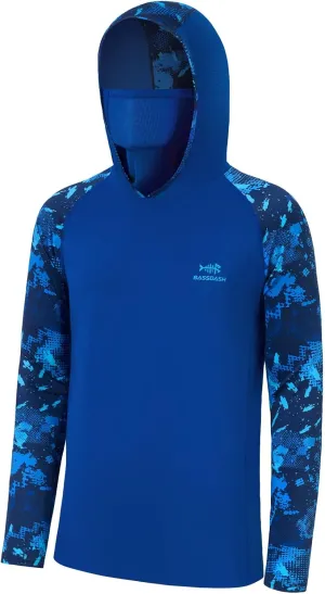 BASSDASH Men's UPF 50  Camo Hoodie Shirt with Mask Long Sleeve Sun Protection Neck Gaiter Hooded Tee for Fishing Hiking