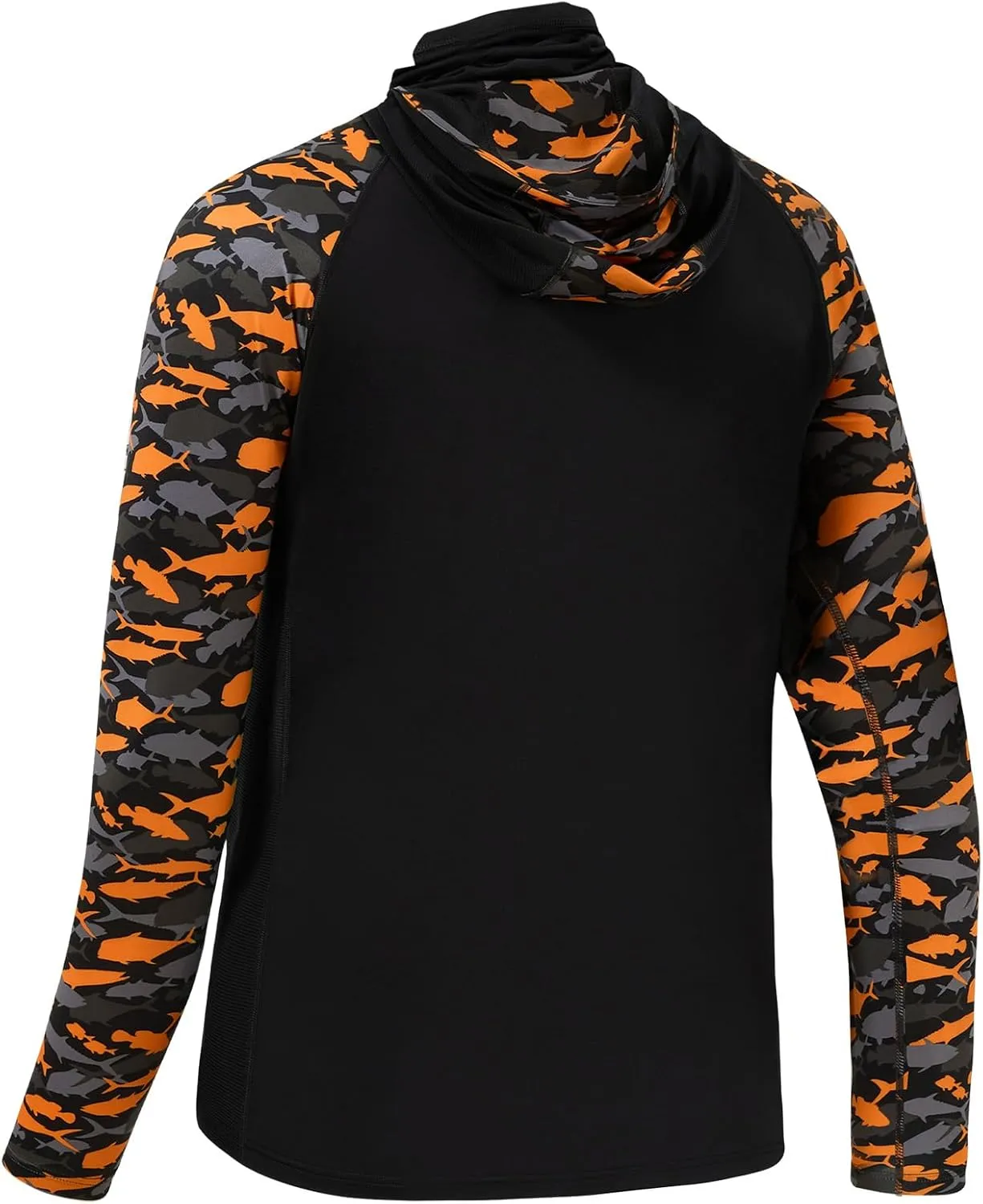 BASSDASH Men's UPF 50  Camo Hoodie Shirt with Mask Long Sleeve Sun Protection Neck Gaiter Hooded Tee for Fishing Hiking