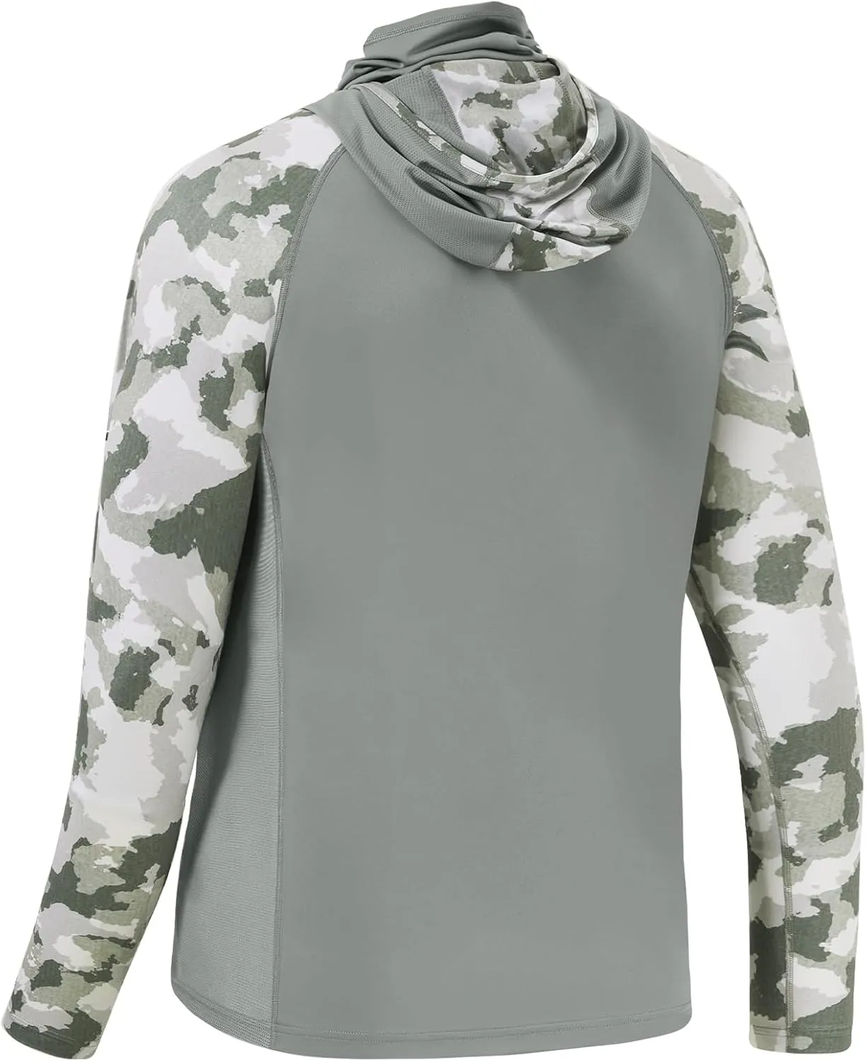 BASSDASH Men's UPF 50  Camo Hoodie Shirt with Mask Long Sleeve Sun Protection Neck Gaiter Hooded Tee for Fishing Hiking