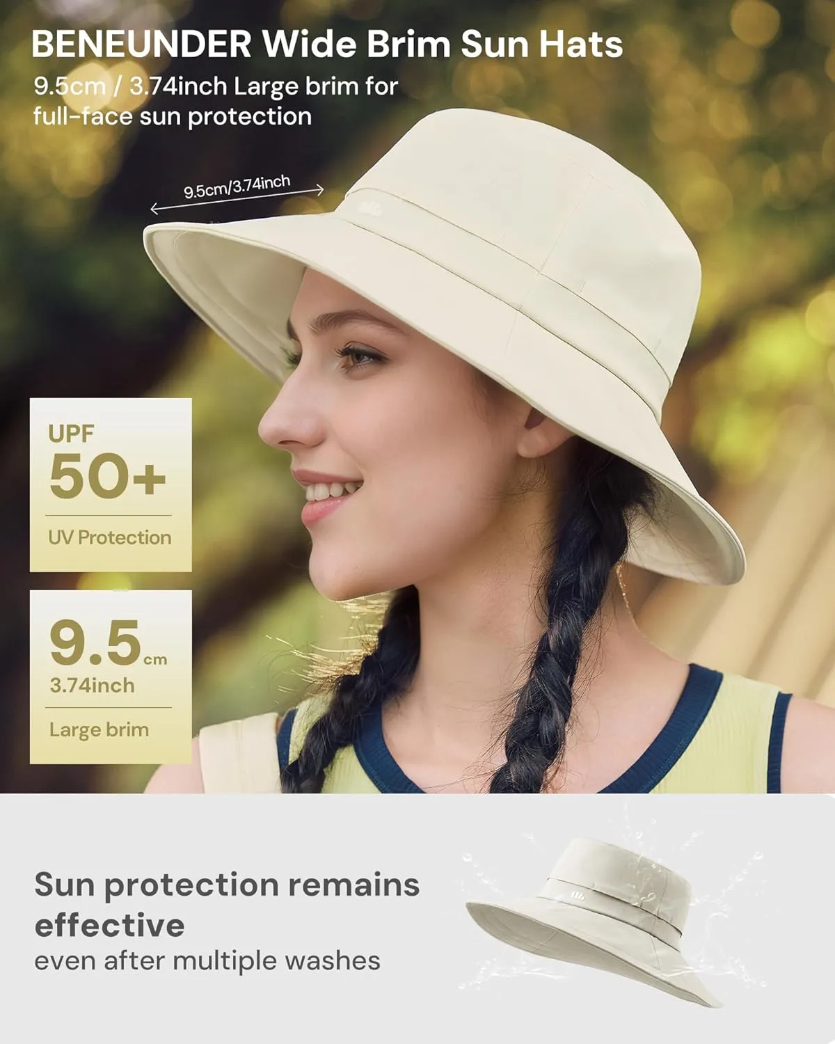 BENEUNDER Wide Brim Bucket Sun Hats for Women UPF50  UV Protection Outdoor Beach Fishing Vacation Hiking