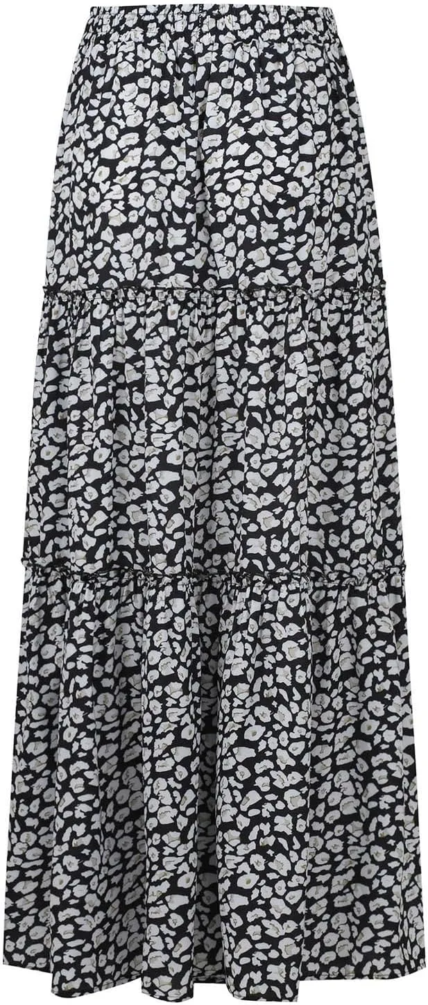 Boho Maxi Skirts for Women Summer Tiered Elastic Casual Skirt Smocked A Line Skirts Work Long Skirt Y2K with Pockets