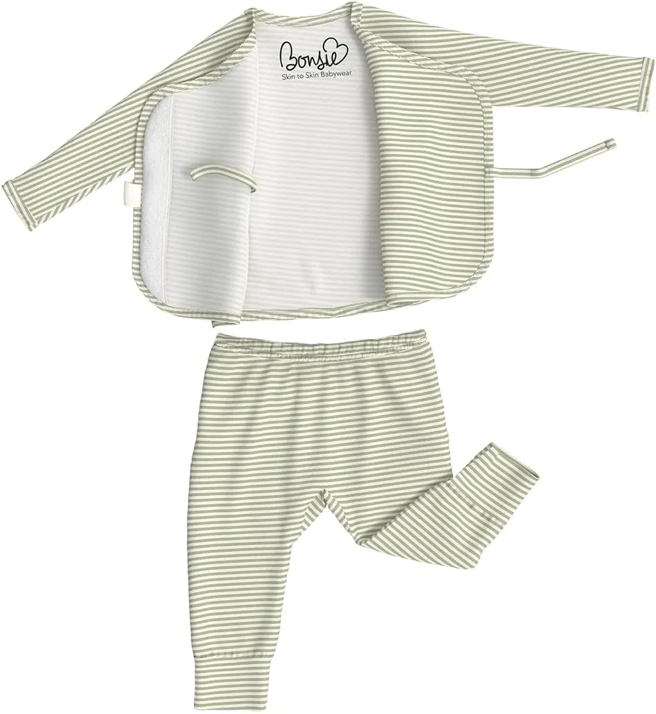Bonsie Skin to Skin Babywear Two Piece Set - Baby Two Piece with Green Striped Pattern - Mint Twist