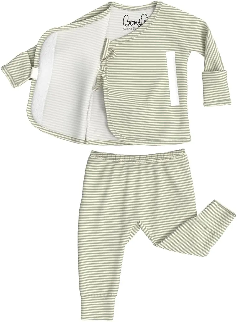 Bonsie Skin to Skin Babywear Two Piece Set - Baby Two Piece with Green Striped Pattern - Mint Twist