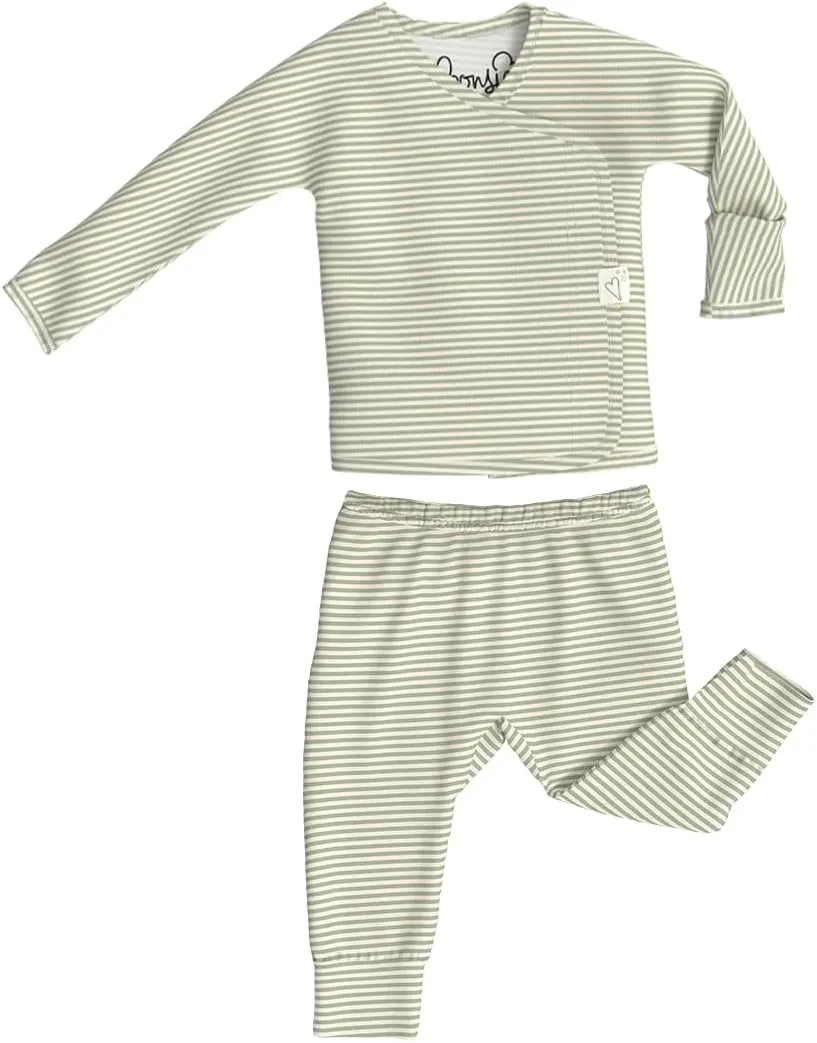 Bonsie Skin to Skin Babywear Two Piece Set - Baby Two Piece with Green Striped Pattern - Mint Twist
