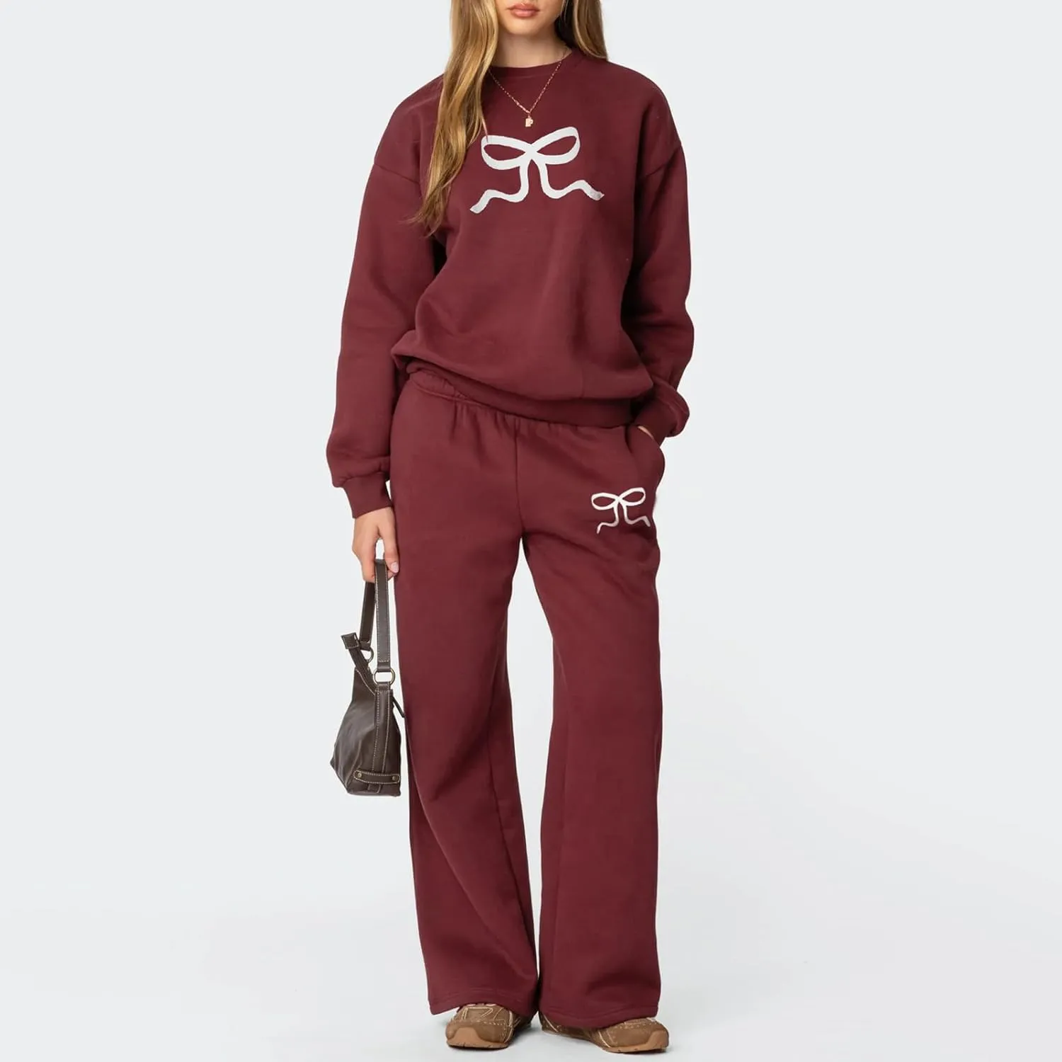 Bow Sweatsuits for Women Two Piece Tracksuit Graphic Oversized Hoodie Sweatshirt Sweatpants Sweat Set for Teen Girl