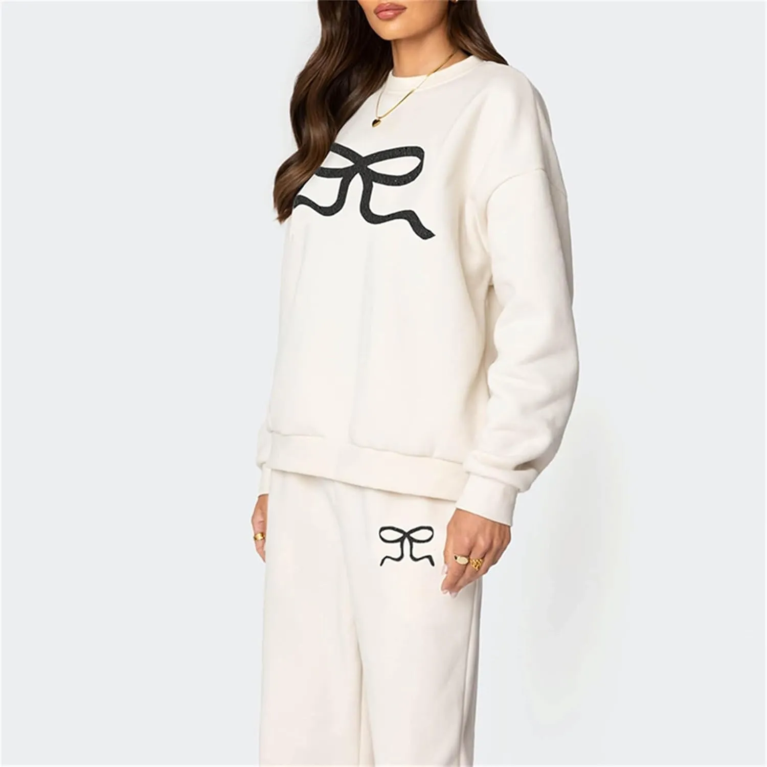 Bow Sweatsuits for Women Two Piece Tracksuit Graphic Oversized Hoodie Sweatshirt Sweatpants Sweat Set for Teen Girl