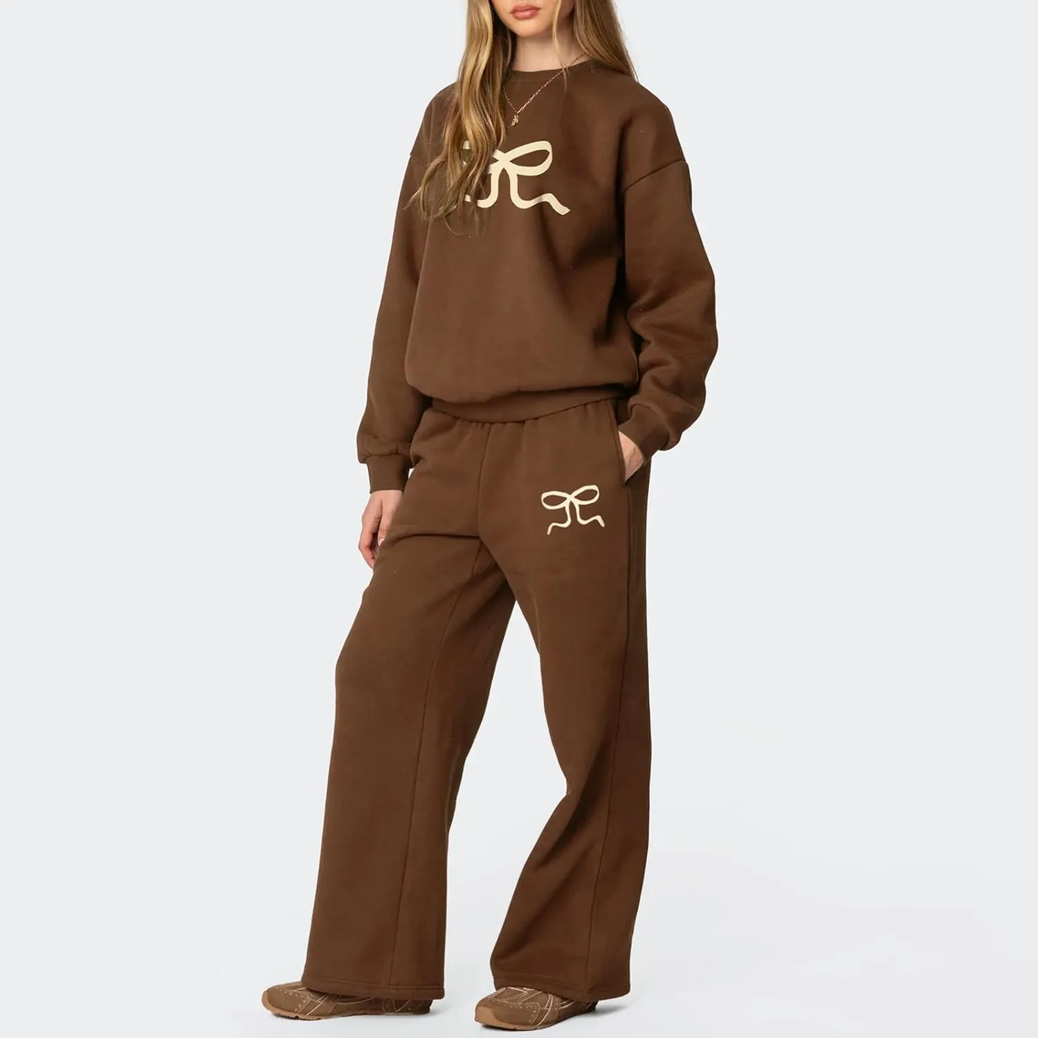 Bow Sweatsuits for Women Two Piece Tracksuit Graphic Oversized Hoodie Sweatshirt Sweatpants Sweat Set for Teen Girl