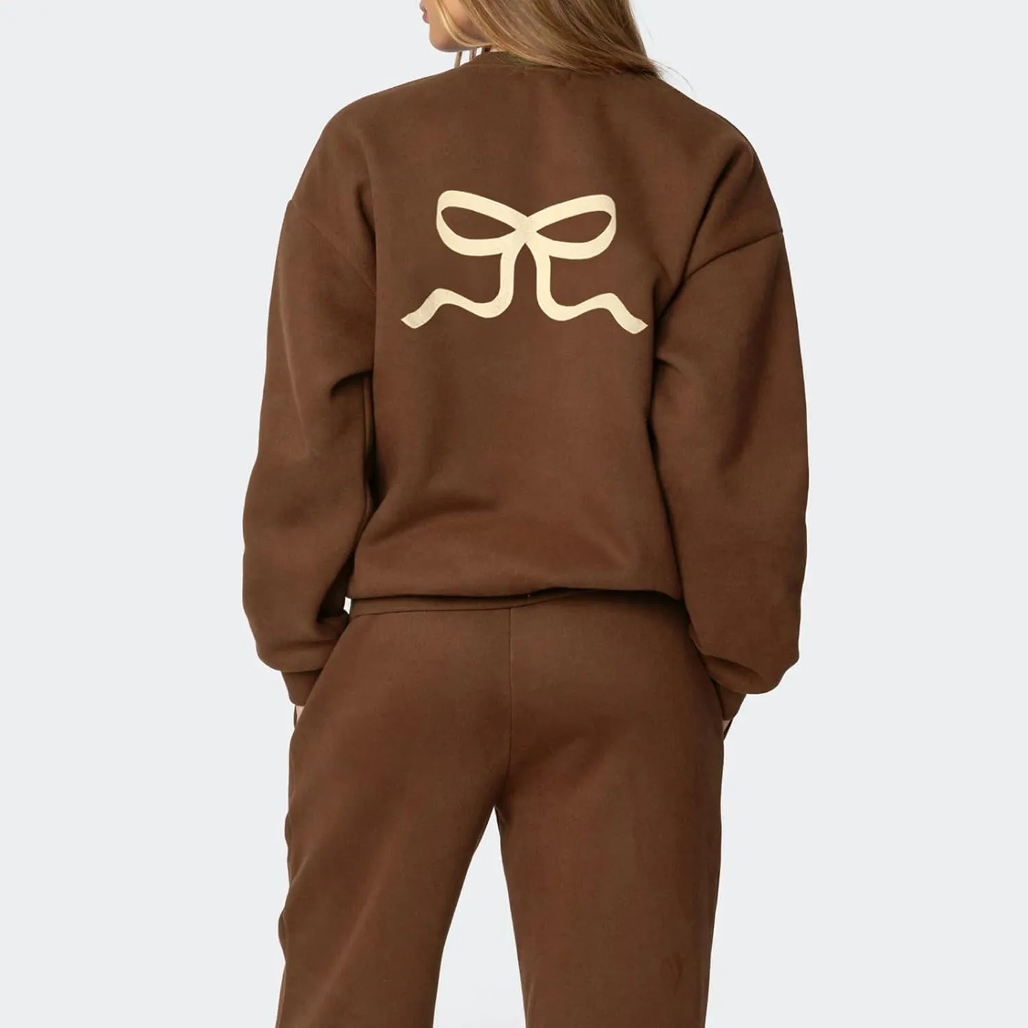 Bow Sweatsuits for Women Two Piece Tracksuit Graphic Oversized Hoodie Sweatshirt Sweatpants Sweat Set for Teen Girl