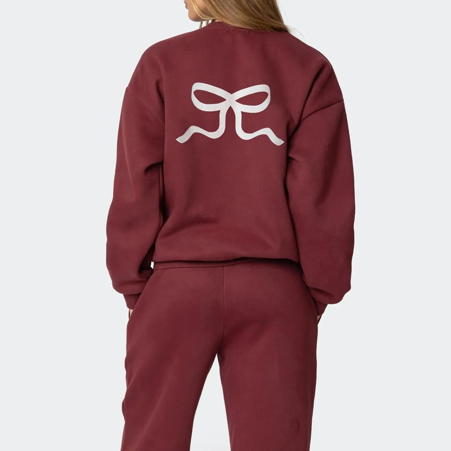 Bow Sweatsuits for Women Two Piece Tracksuit Graphic Oversized Hoodie Sweatshirt Sweatpants Sweat Set for Teen Girl