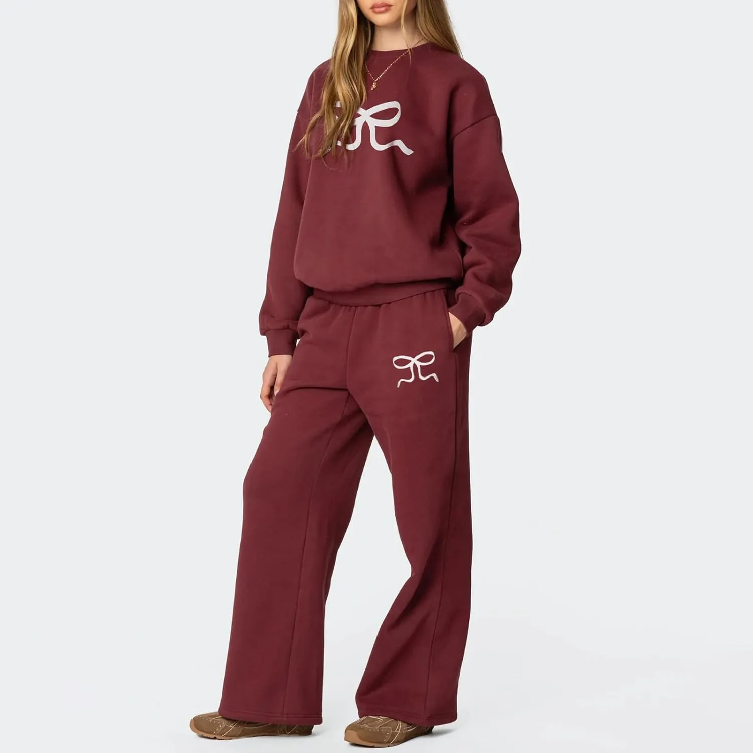 Bow Sweatsuits for Women Two Piece Tracksuit Graphic Oversized Hoodie Sweatshirt Sweatpants Sweat Set for Teen Girl