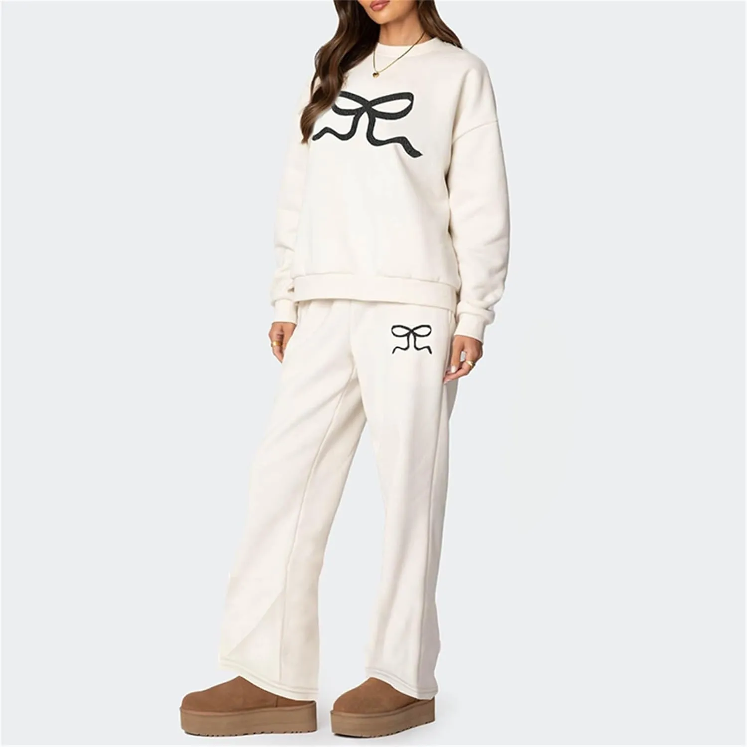 Bow Sweatsuits for Women Two Piece Tracksuit Graphic Oversized Hoodie Sweatshirt Sweatpants Sweat Set for Teen Girl