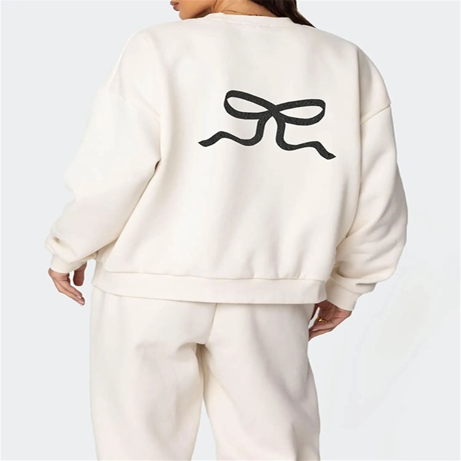Bow Sweatsuits for Women Two Piece Tracksuit Graphic Oversized Hoodie Sweatshirt Sweatpants Sweat Set for Teen Girl