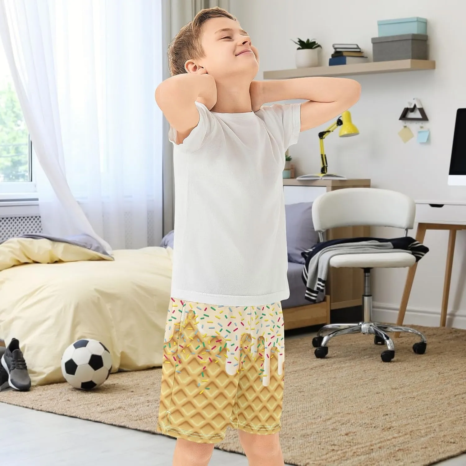 Boys Athletic Shorts Basketball Shorts Melting Ice Cream Teens Hiking Gym Shorts with Pocket for Outdoor Activity 7-15 Y