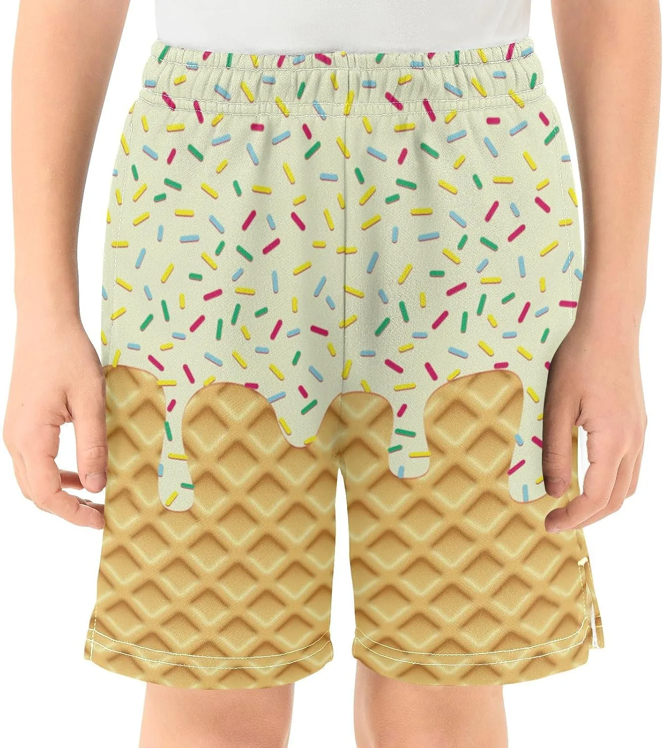 Boys Athletic Shorts Basketball Shorts Melting Ice Cream Teens Hiking Gym Shorts with Pocket for Outdoor Activity 7-15 Y