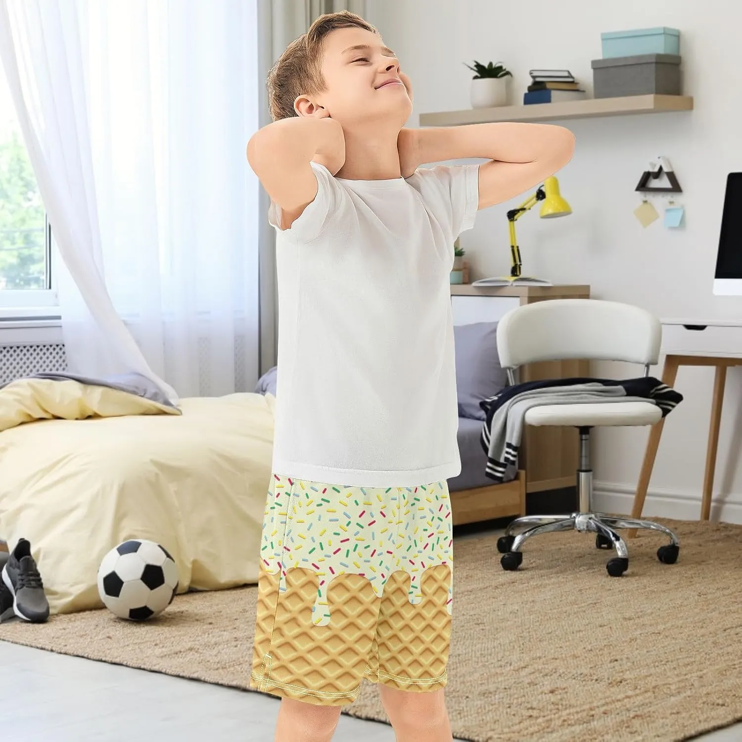Boys Athletic Shorts Basketball Shorts Melting Ice Cream Teens Hiking Gym Shorts with Pocket for Outdoor Activity 7-15 Y