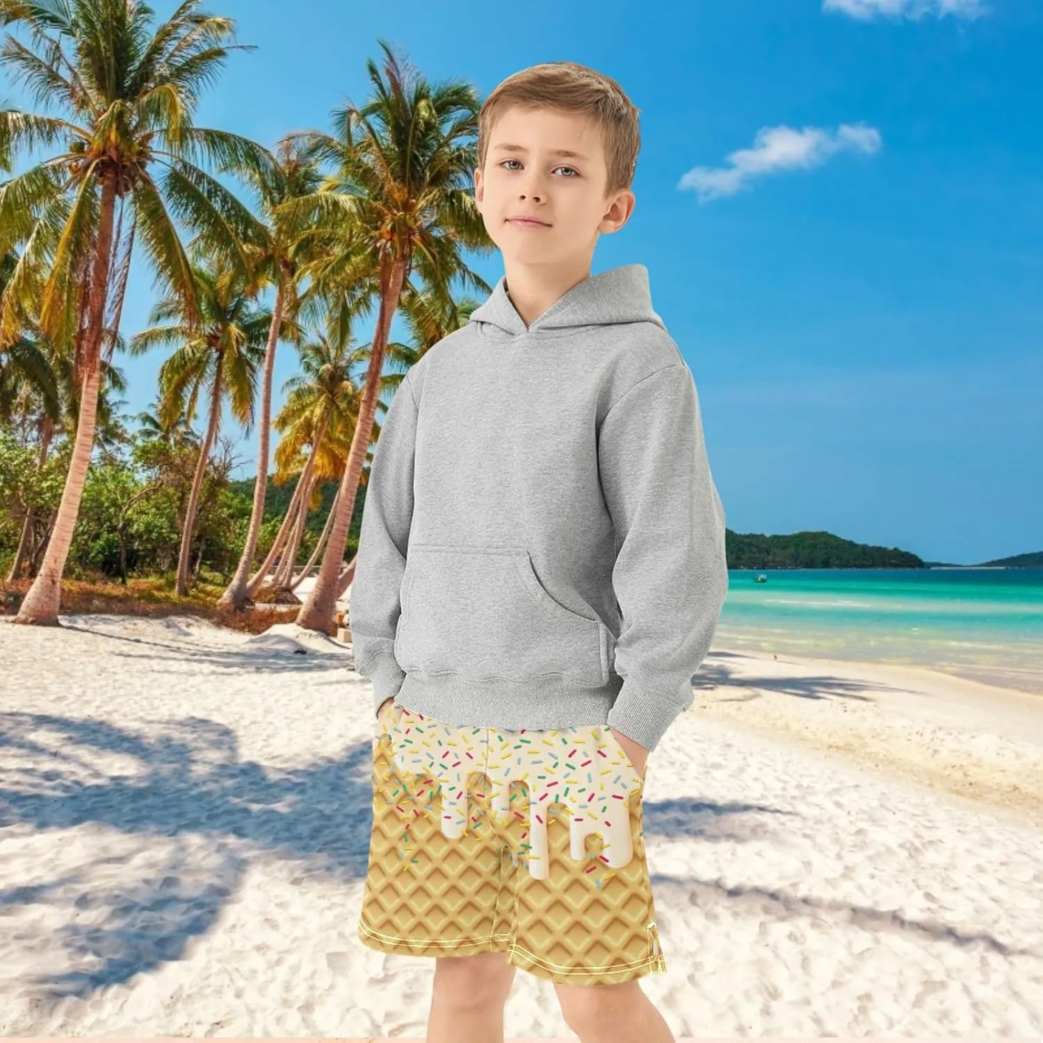 Boys Athletic Shorts Basketball Shorts Melting Ice Cream Teens Hiking Gym Shorts with Pocket for Outdoor Activity 7-15 Y