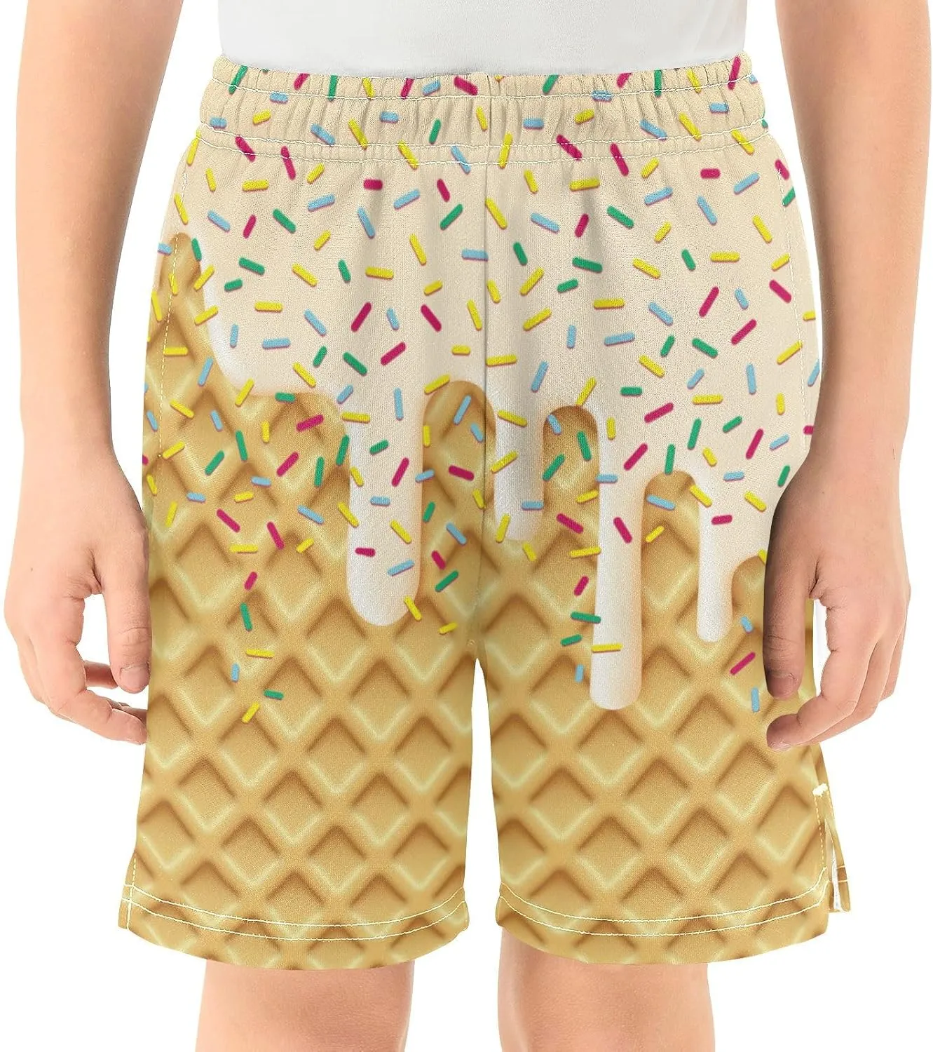 Boys Athletic Shorts Basketball Shorts Melting Ice Cream Teens Hiking Gym Shorts with Pocket for Outdoor Activity 7-15 Y