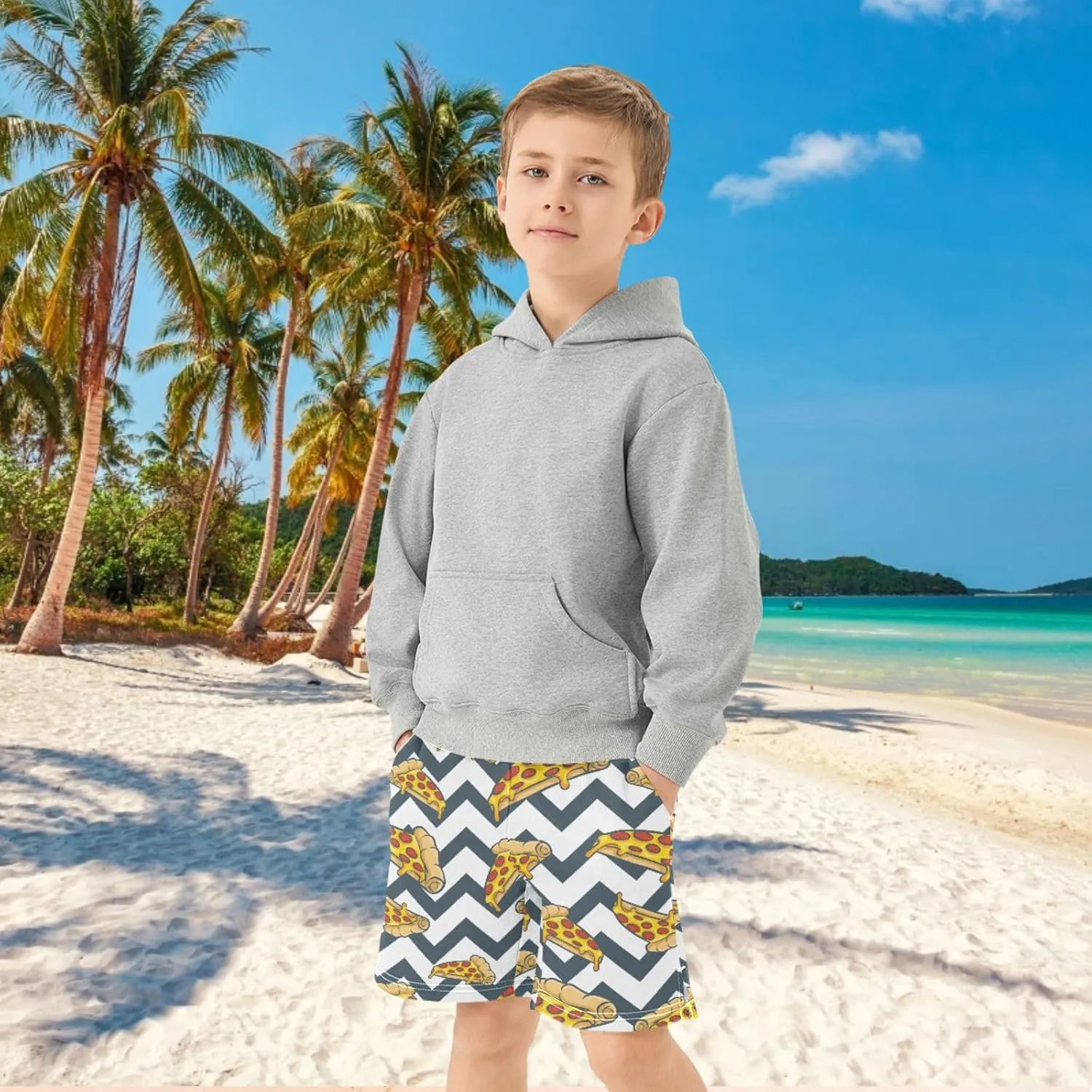Boys Casual Shorts, Elastic Waist Athletic Gym Shorts with Pockets for Active Kids 7-15Y