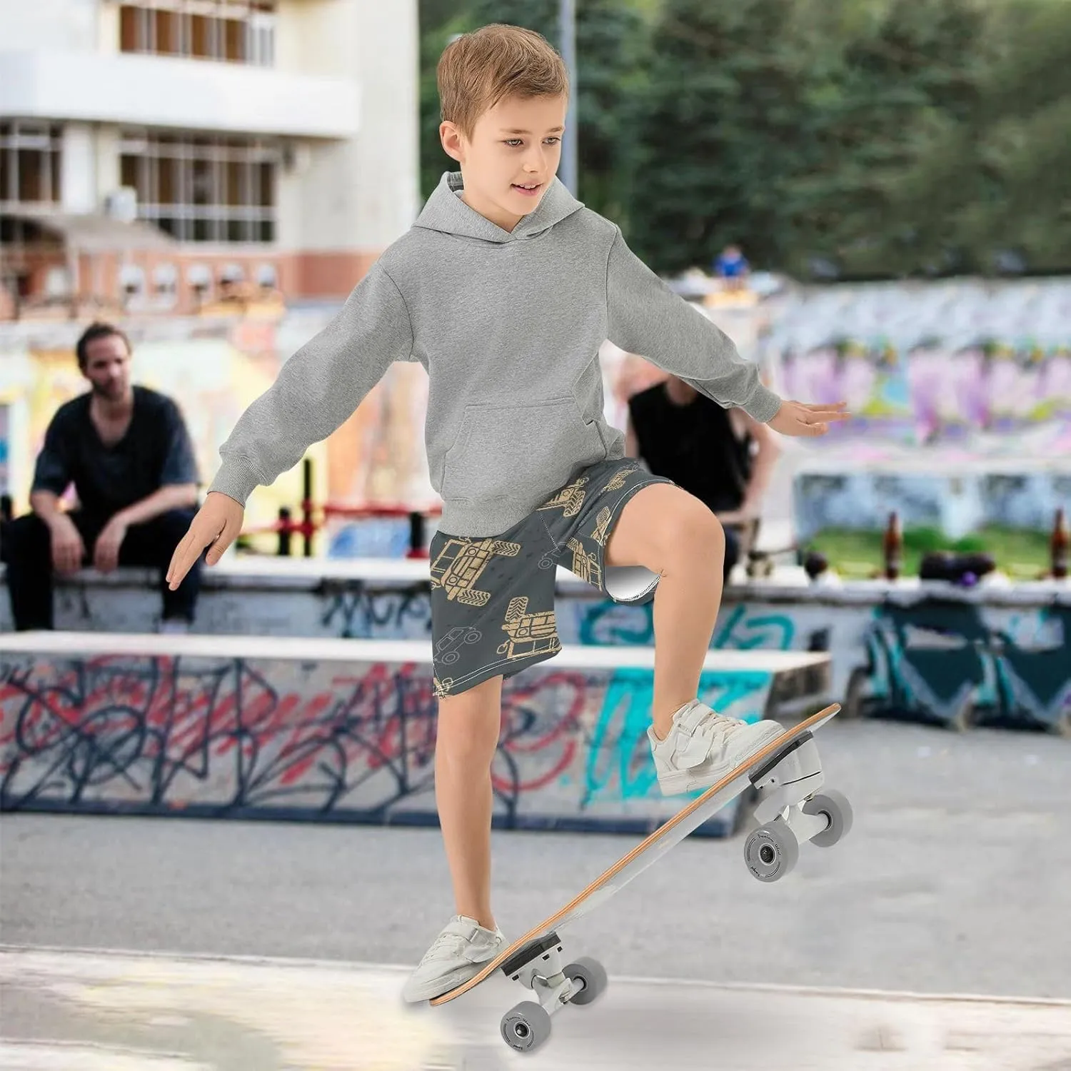 Boys Casual Shorts, Elastic Waist Athletic Gym Shorts with Pockets for Active Kids 7-15Y