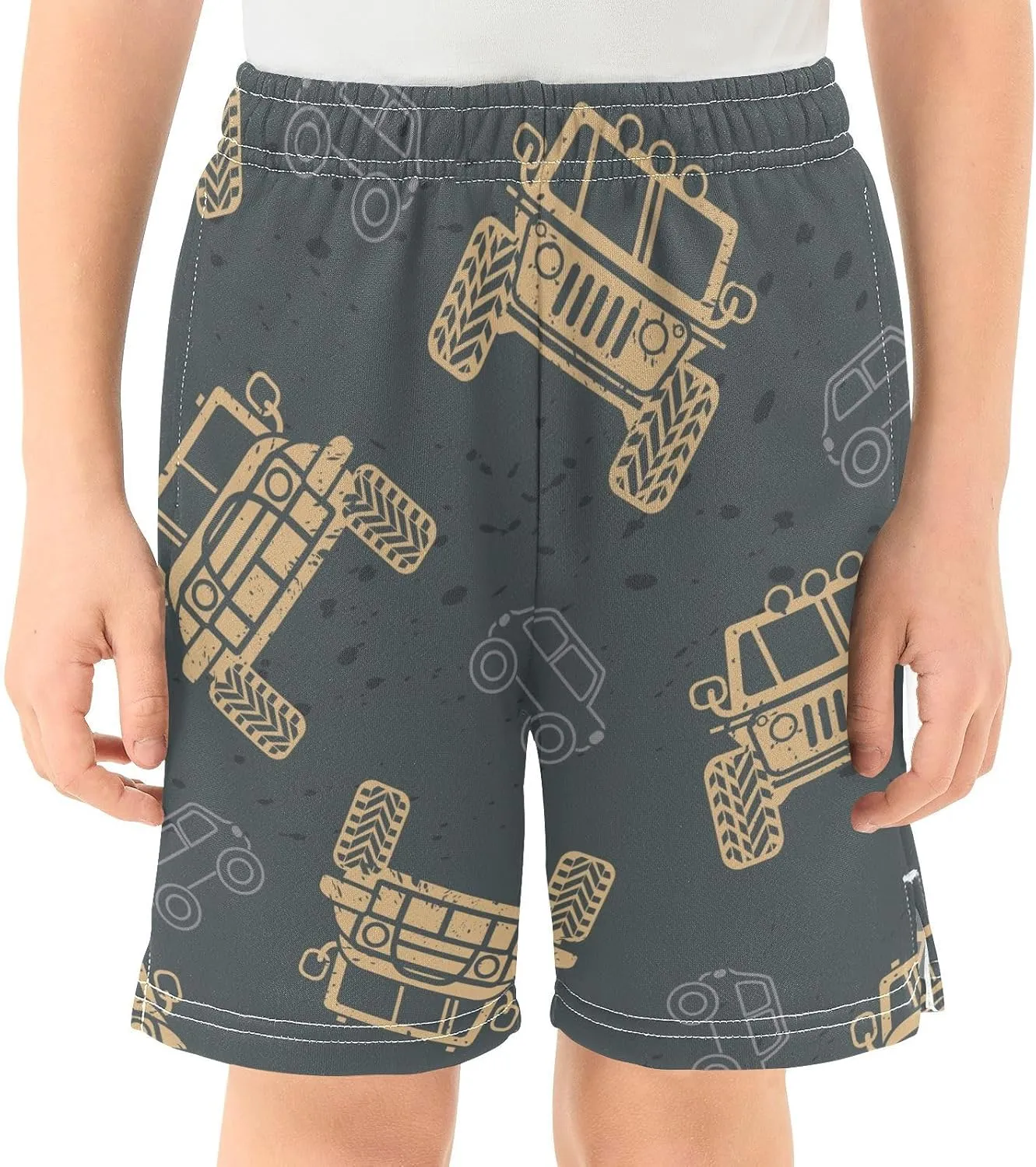 Boys Casual Shorts, Elastic Waist Athletic Gym Shorts with Pockets for Active Kids 7-15Y