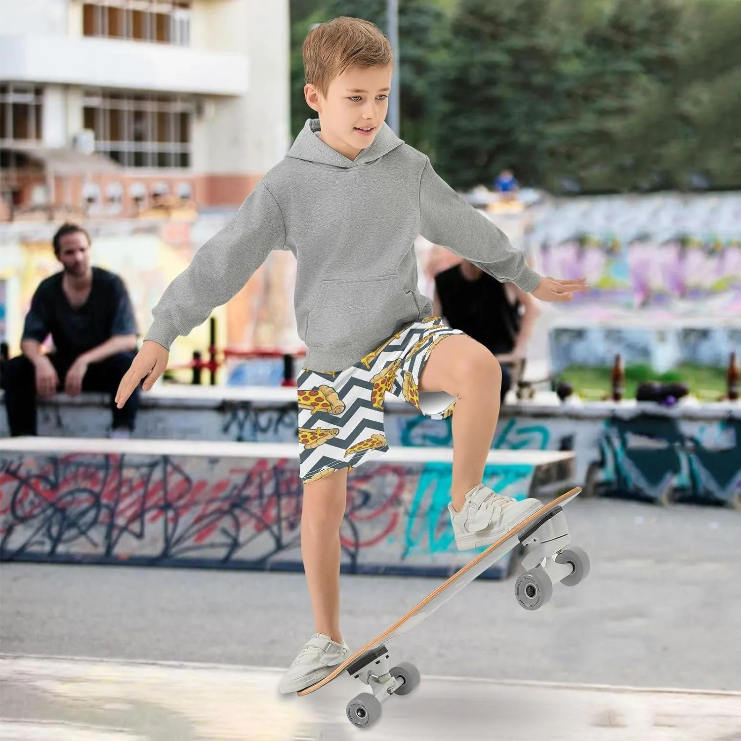 Boys Casual Shorts, Elastic Waist Athletic Gym Shorts with Pockets for Active Kids 7-15Y