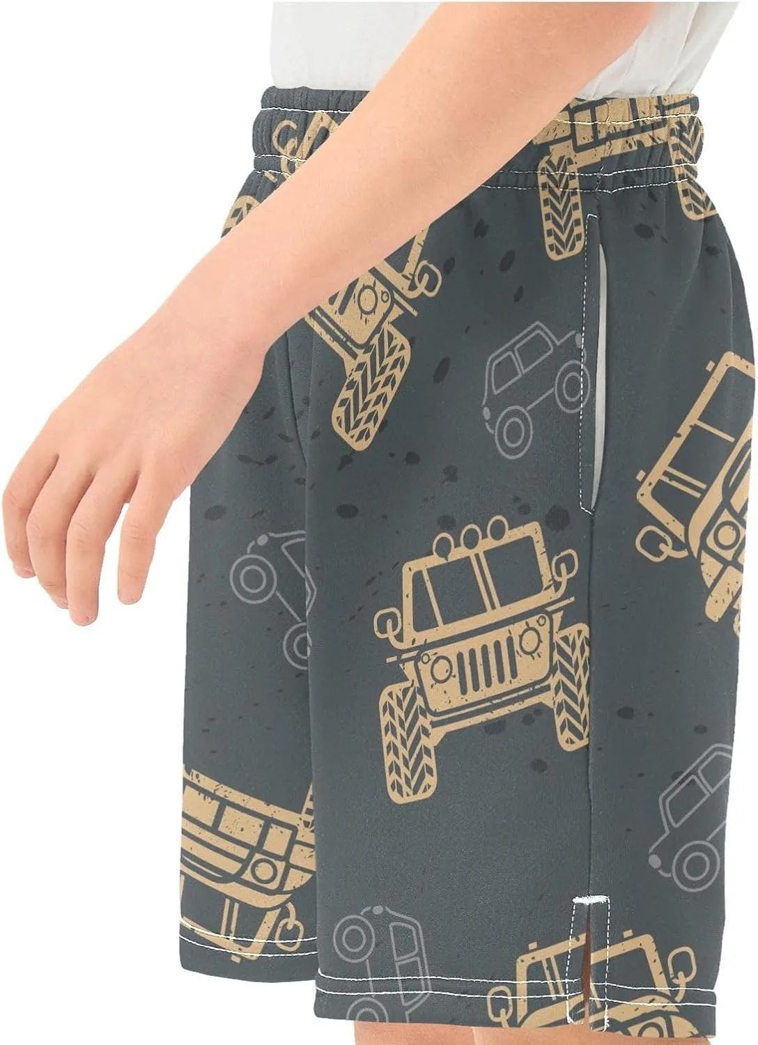 Boys Casual Shorts, Elastic Waist Athletic Gym Shorts with Pockets for Active Kids 7-15Y