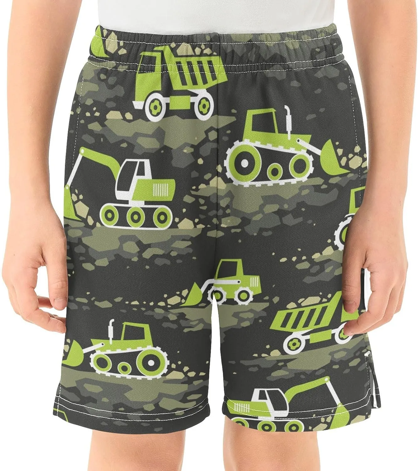 Boys Casual Shorts, Elastic Waist Athletic Gym Shorts with Pockets for Active Kids 7-15Y
