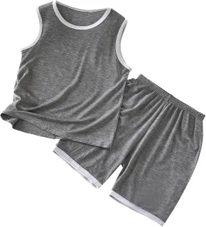 Boys Girls Soft Cotton 𝐏a𝐣amas Set Teens Sleeveless Tank Top & Shorts 2PCS 𝐒lee𝐩wear Comfort 𝐋oun𝐠ewear 𝐍𝐢ghtwear Set