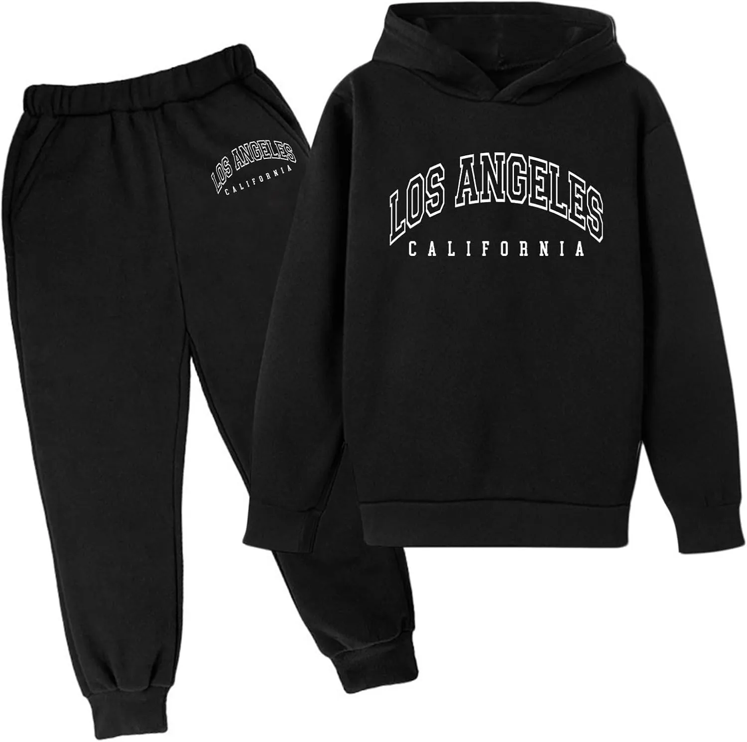 Boy's Tracksuits Hooded Pullover And Jogger Sweatpants Sets Solid Color Casual Letter Print Fall Winter Outfits
