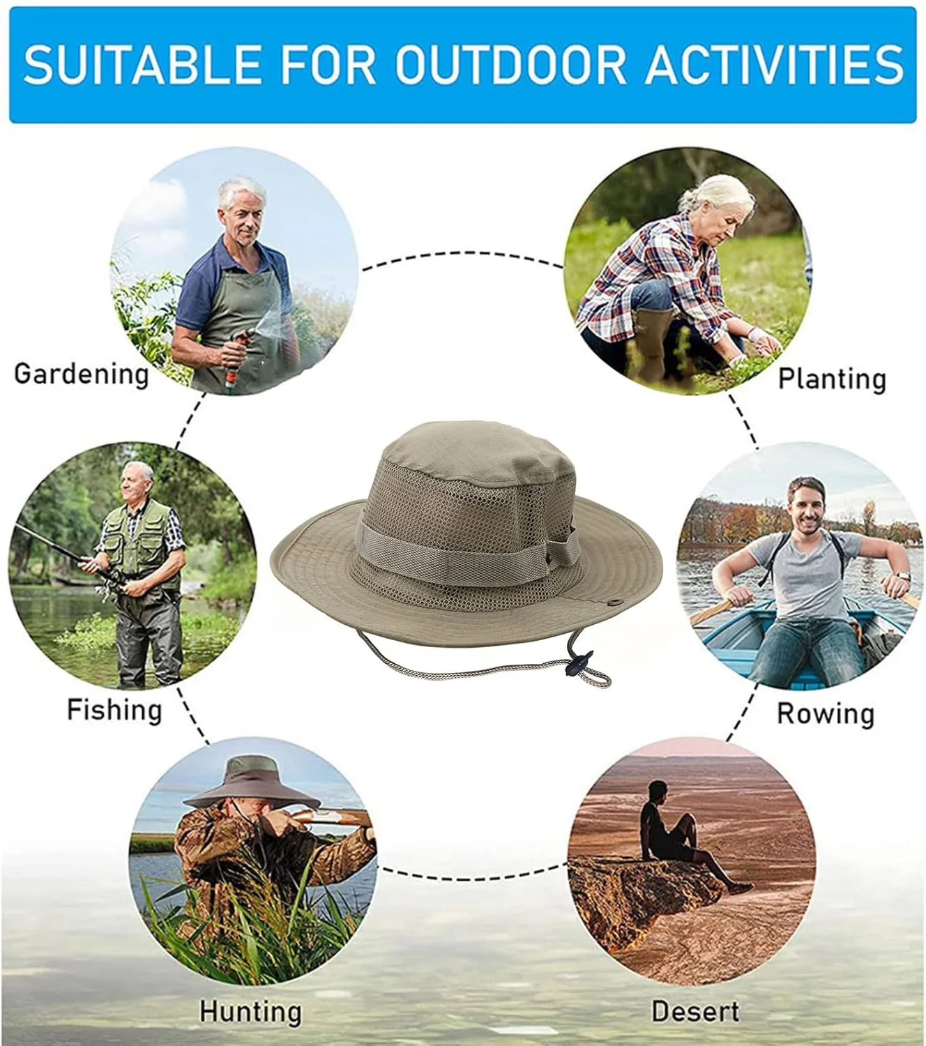 Breathable Mesh Safari Boonie Hat Men's Women's Sun Protection Wide Brim Bucket Hat Foldable Travel Outdoor Sun Hat