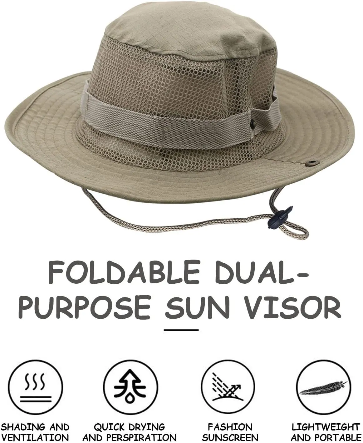 Breathable Mesh Safari Boonie Hat Men's Women's Sun Protection Wide Brim Bucket Hat Foldable Travel Outdoor Sun Hat