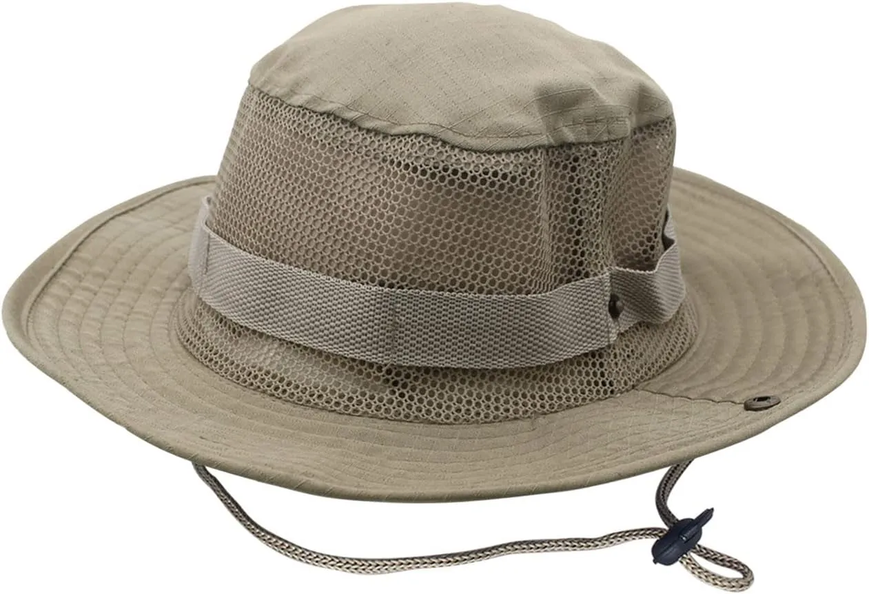 Breathable Mesh Safari Boonie Hat Men's Women's Sun Protection Wide Brim Bucket Hat Foldable Travel Outdoor Sun Hat