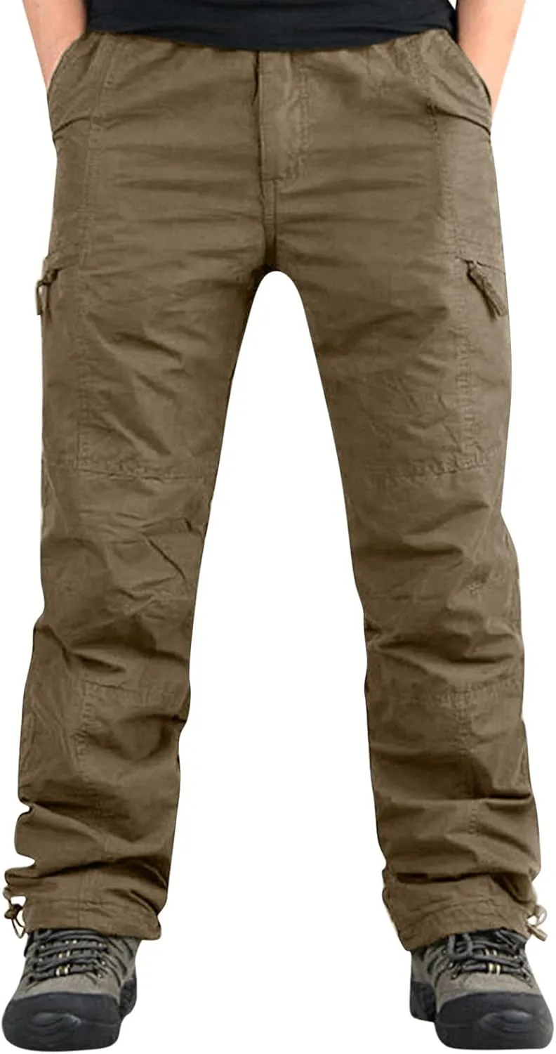Cargo Pants for Men Relaxed Fit Leg Cargo Pants with Pockets Mens Sweatpants Big and Tall Fleece Lined Cargo Trousers