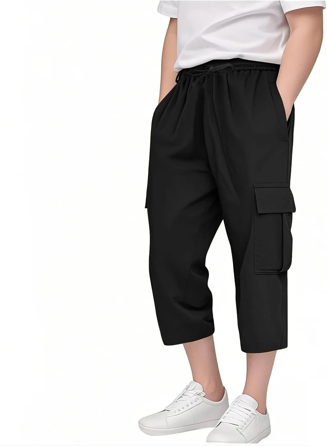 Cargo Shorts for Boys Capri Pants 3/4 Joggers Athletic Khaki Shorts School Uniform Quick Dry Cargo Pants Sweatpants